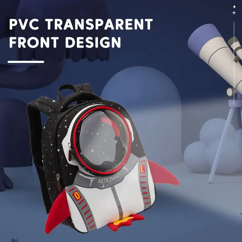 어린이 학교 배낭 3D 만화 우주 비행사 로켓 디자인, 분실 방지 어린이 책가방, 남아 여아용 방수 유아 Mochila
