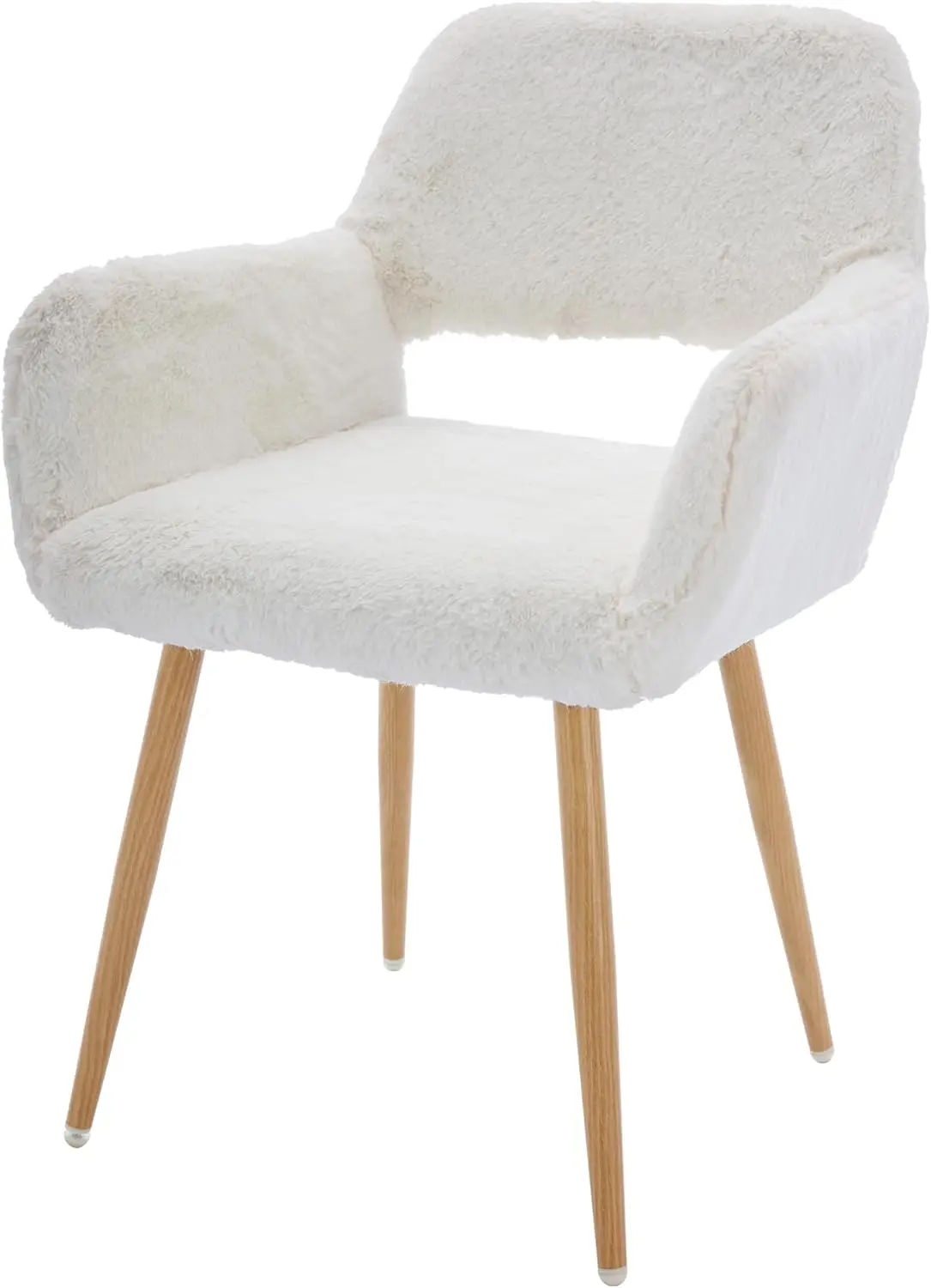

Home Office Dining Chair, Fluffy Makeup Vanity Chair, Comfy Accent Armchair With Wood Grain Metal Legs, Cute Desk Chair With