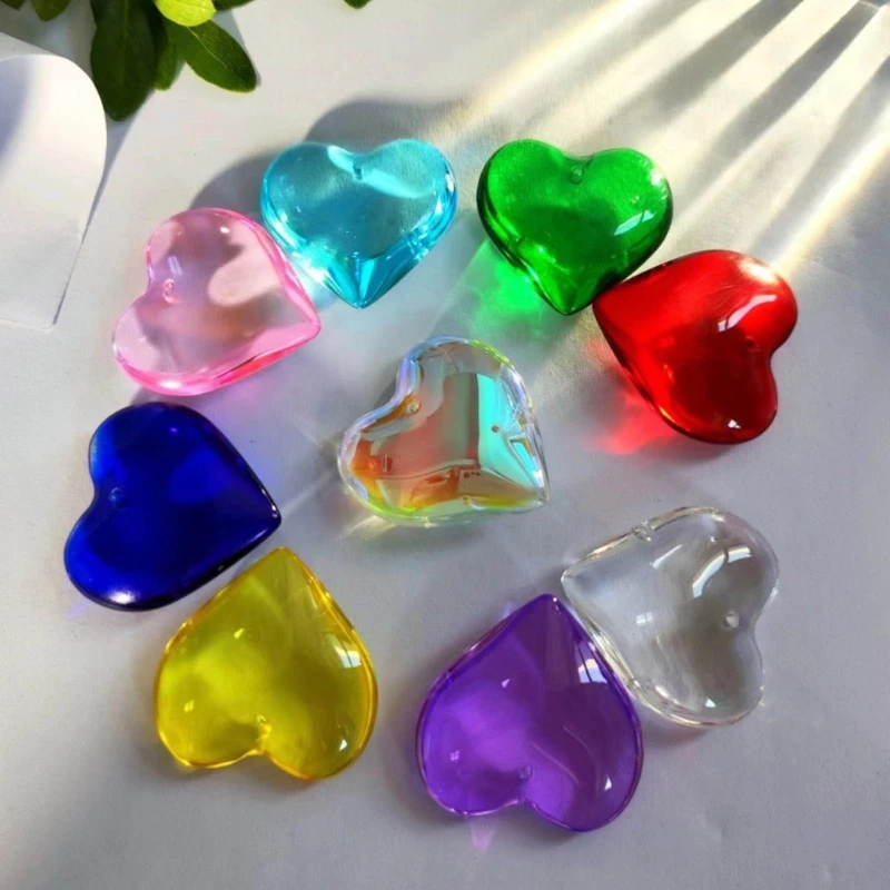 Colorful Heart-shaped Glass Pendant Beads Love Heart Charm Component Candy Color for DIY Keychain Neckchain Crafts