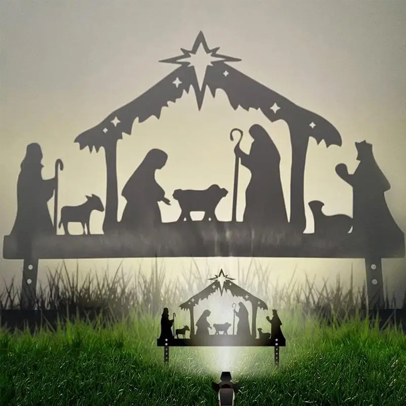 

Outdoor Nativity Scenes Christmas Metal Stake Silhouette Birth Of Jesus Ornament Christmas Gifts Crafts Home Decor