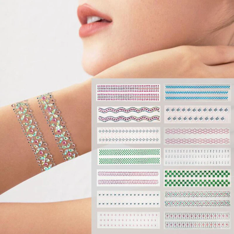 Self Adhesive Diamond Sticker DIY Flash Diamond Bracelet Decals Eyebrow Forehead Face Makeup Decorations Hair Decorative Strip