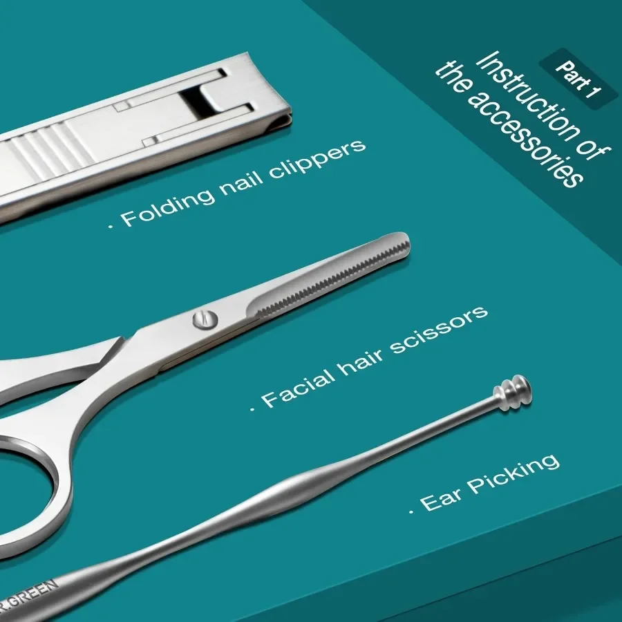 Tragbare Luxus-Maniküre-Sets mit Edelstahlwerkzeugen und vollnarbigem Rindslederbezug für die Körperpflege unterwegs, ideal für