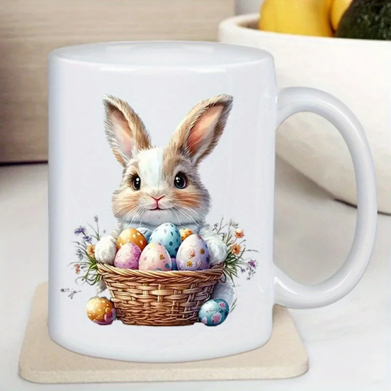 Cute Easter Bunny Ceramic Mug - Adorable Rabbit with Eggs, Perfect Gift for Coffee and Tea Lovers, Unique Novelty Present