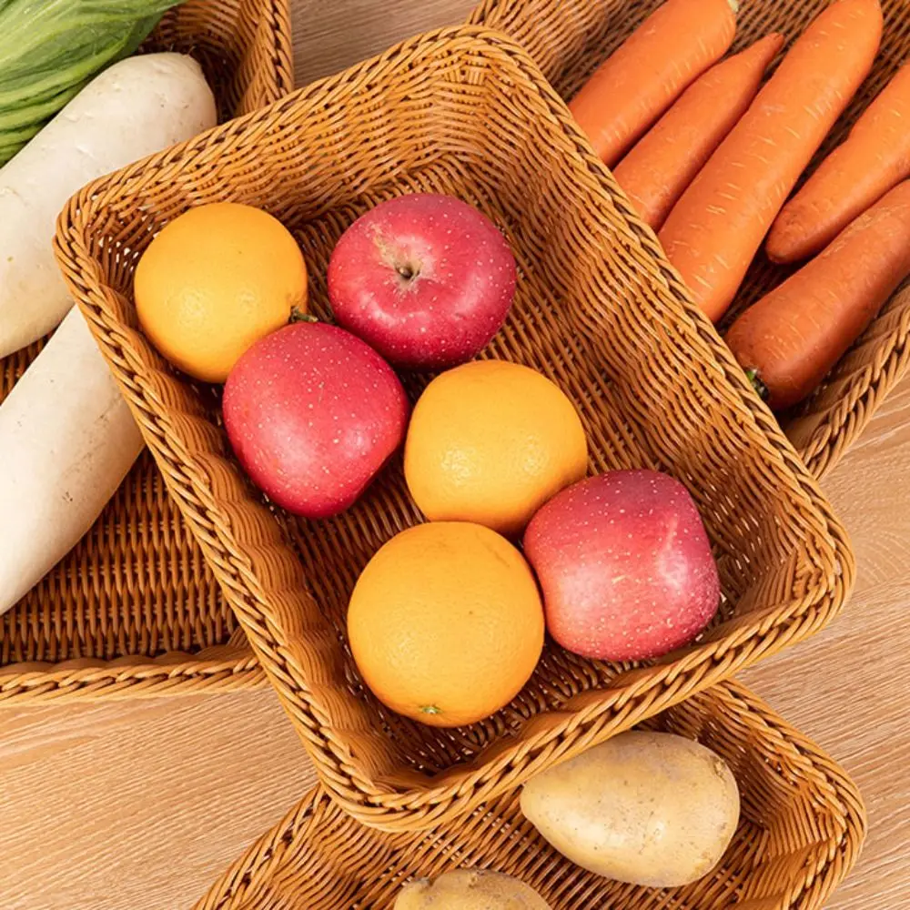 Multicolor Kitchen Storage Basket Woven Pattern Plastic Display Basket Vegetables Candy Snacks Rectangle Organization Box