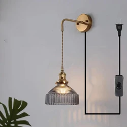 Modern Glass Wall Lamp Vintage Aisle Mirror Front Bedroom Bedside Cafe Restaurant Light Switch Plug Sconce Lighting Home Blue