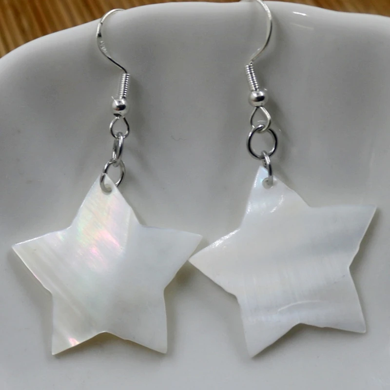 Bohemian Star Shell Drop Earrings for Women Simple Natural Mother of Pearl Hook Earrings Jewelry Gifts