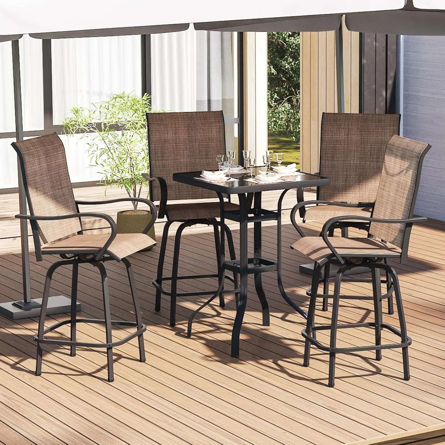 Outdoor Swivel Altura Bar Banquetas, Patio Bistro Set, Textilene Banquetas para Varanda Deck e Jardim