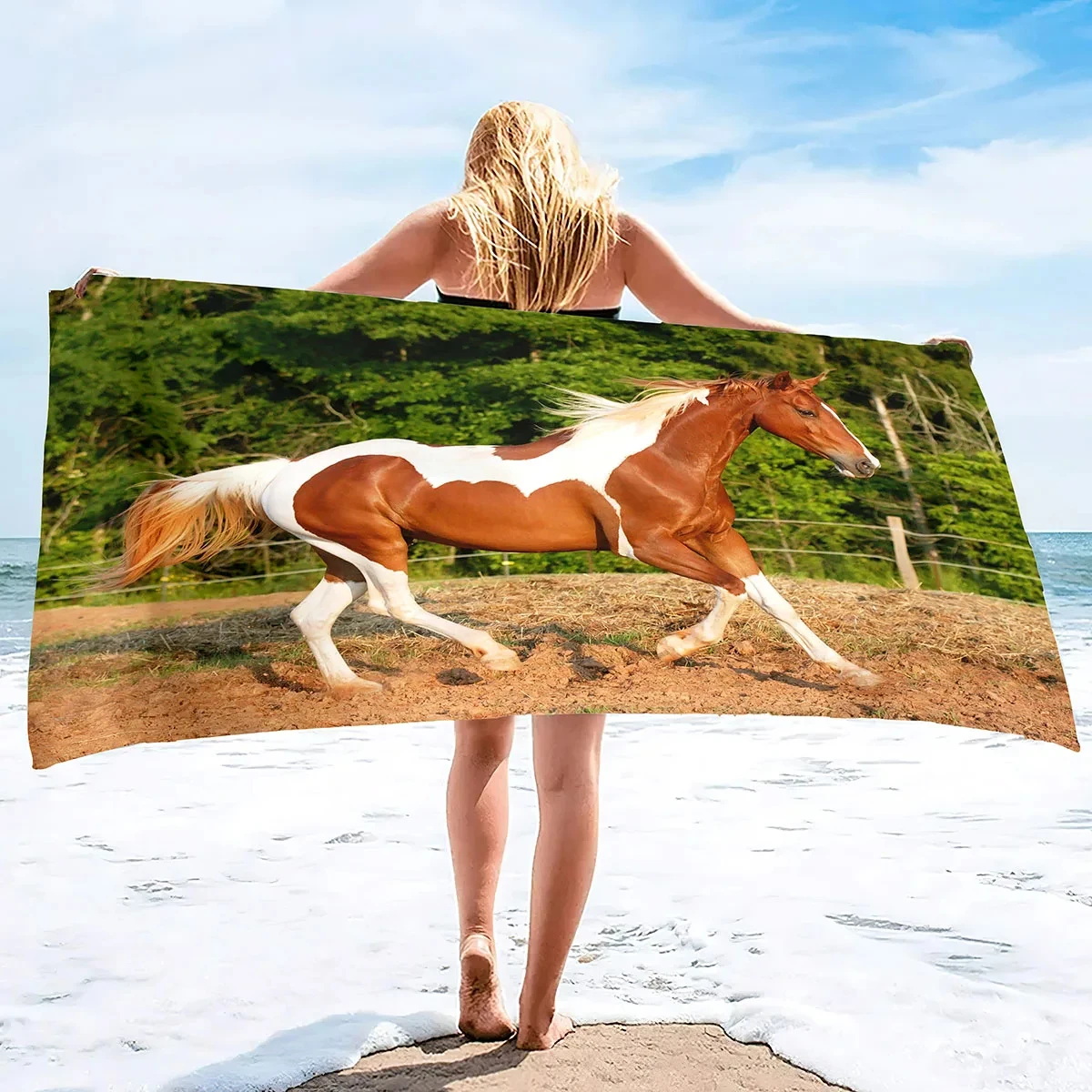 Horses Floral Microfiber Beach Towel Oversized Soft Beach Blanket Quick Dry Bath Towels Pool Towels for Kids Adult Travel Sports