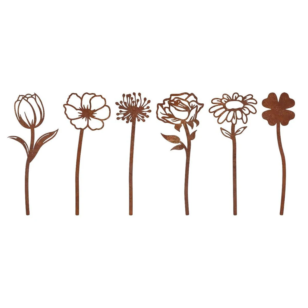Metal Garden Flower Stakes 6 Pack for Yard and Patio Decoration Featuring Classic Floral Motifs and Robust Build