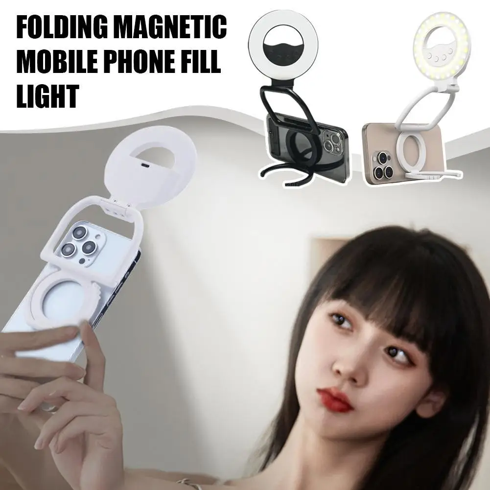 

Folding Magnetic Mobile Phone Fill LED Light Multi Functional Phone Holder Portable Live Streaming Outdoor Desktop Stand