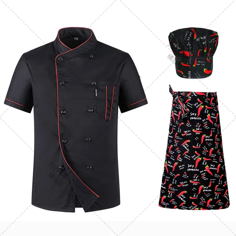 Uniforme da cuoco all'ingrosso Unisex cucina panetteria Catering lavoro cuoco camicia a maniche corte traspirante giacca da cuoco doppiopetto