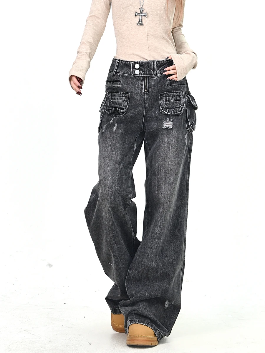 

Waed Denim Jeans Women's Spring New Loose Fit ket Design Comfortable Trouser Long Pants Trendy Street Sle Floor Length