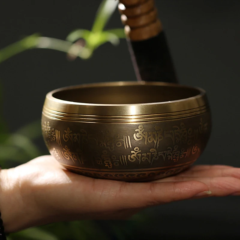 

Excellent Tibetan Craft Singing Bowl Set Totem Sound Bowl Meditation Bowl Helpful For Meditation Yoga Stress Relief Gold Bowl