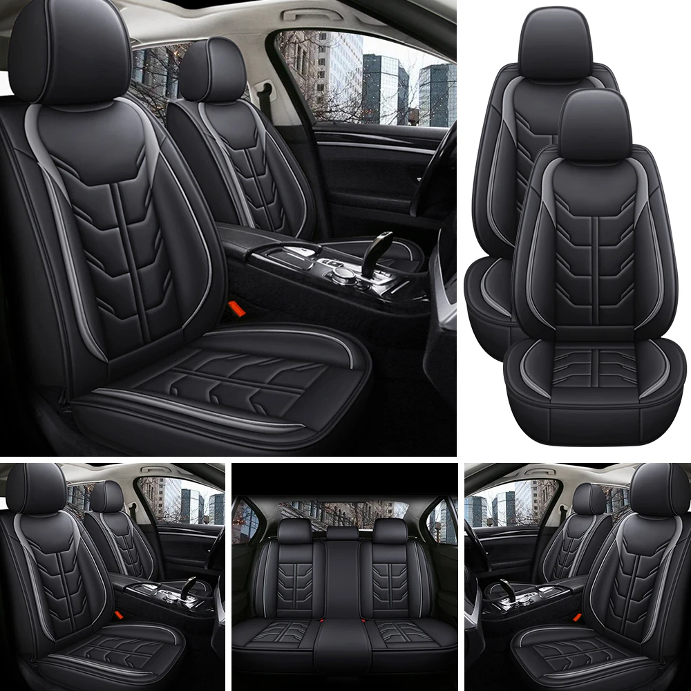 Deluxe 5 Seats Full Set PU Leather Universal Front and Rear Car Seat Cover Cushion Protection Mats Cushion Anti-scratch