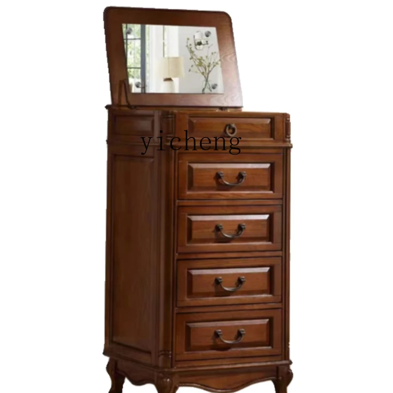 

Tqh Solid Wood Chest of Drawers Five Buckets Bedroom Dressing Table Integrated Small Apartment Flip Locker