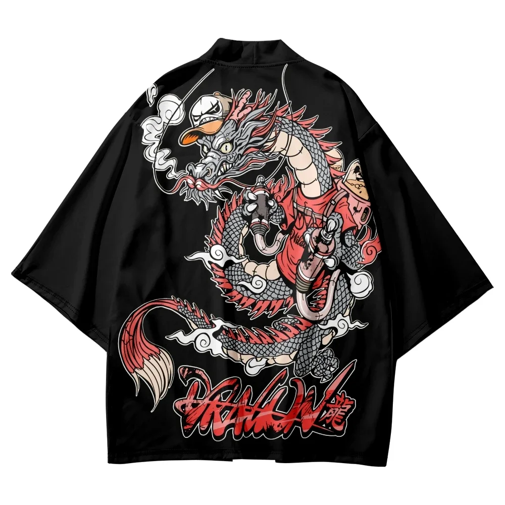 Tradicional samurai quimono masculino anime japonês dragão impressão cosplay haori feminino cardigan yukata camisa verão robe