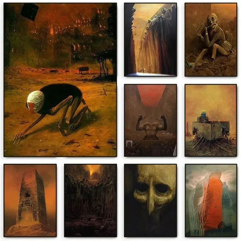 Zdzisław Beksiński Artwork Poster Prints Polish Surreal Dark Canvas Painting Gothic Wall Art for Living Room Home Decor Mural