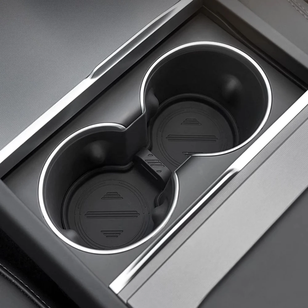 Für Tesla Model Y Launch 2025 Modell 3 Highland 2024 Wasserbechermatte Untersetzer Slots Rutschfeste Matte Wasserdichte Getränkeunterlage Silikon