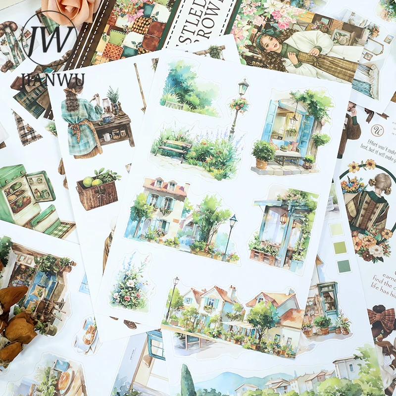 

JIANWU 20 sheets/book Vintage Plant Character Landscape Material Collage Scrapbooking Sticker Book Creative Journal Stationery