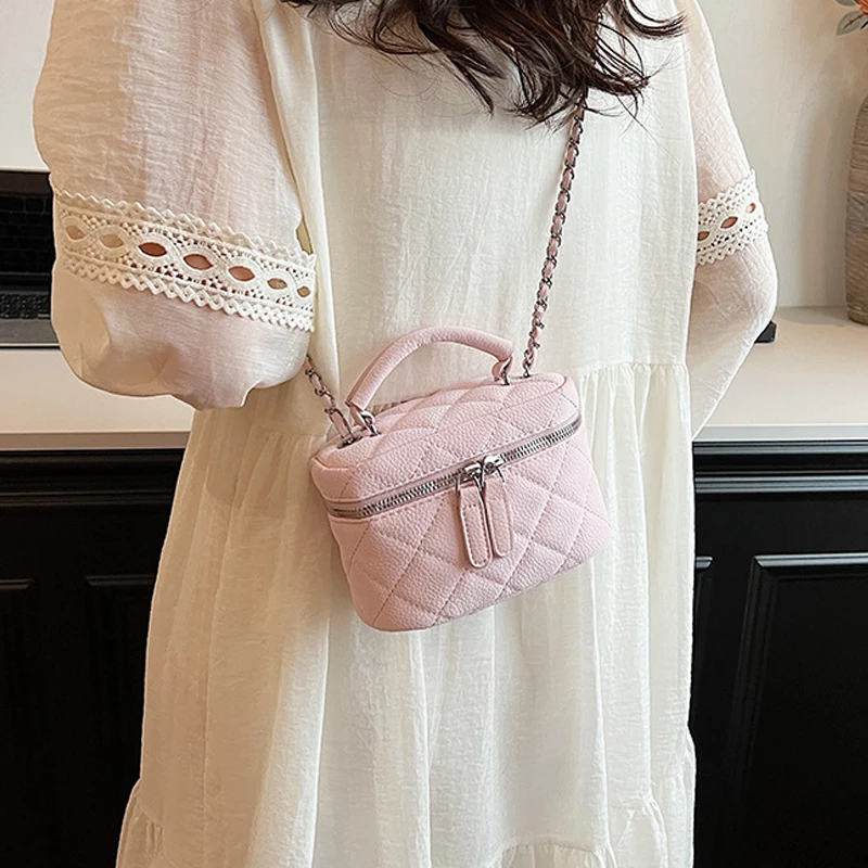 Fashion Pink Small Square Bag for Women\'s 2024 New Versatile Chain Crossbody Bags Korean Popular One Shoulder Bag Trend