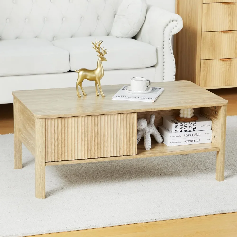 Mesa de centro de madera Rectangular moderna de mediados de siglo con estante de almacenamiento Dual, mesa de comedor para apartamento de sala de estar