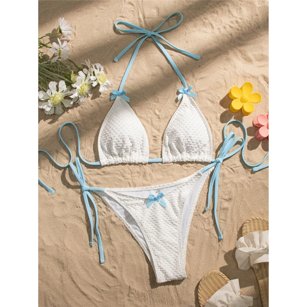 Sexy Neckholder-Bikini mit hohem Beinausschnitt, zweiteiliger Badeanzug für Damen, Badebekleidung mit Schleife und Riemchen, Badeanzug, Badebekleidung, Schwimmbikini V6526 – Detail 12