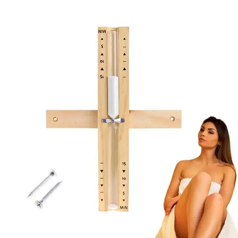 Wood Wall-mounted 15 Minutes Hourglass Timer Portable Rotating Accurate Scaled S-andglass Home Bathroom Bath Clock