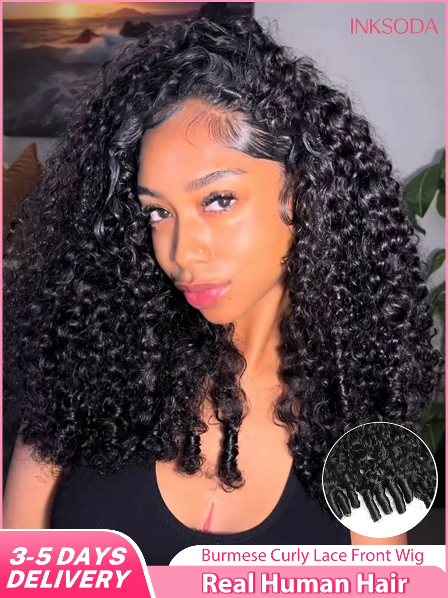 

13x6 HD Lace Front Wig Burmese Curly Wig Human Hair 13x4 Lace Frontal Deep Curly Natural Black Color Human Hair For Women