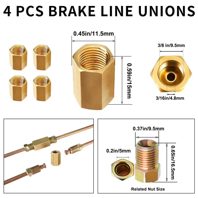 

A66P-1/4 Brake Line - Brake Tubing Kit 25 Ft. With 16 Inverted Flare Fittings And 4 Unions+Double & Single Flaring Tool Kit