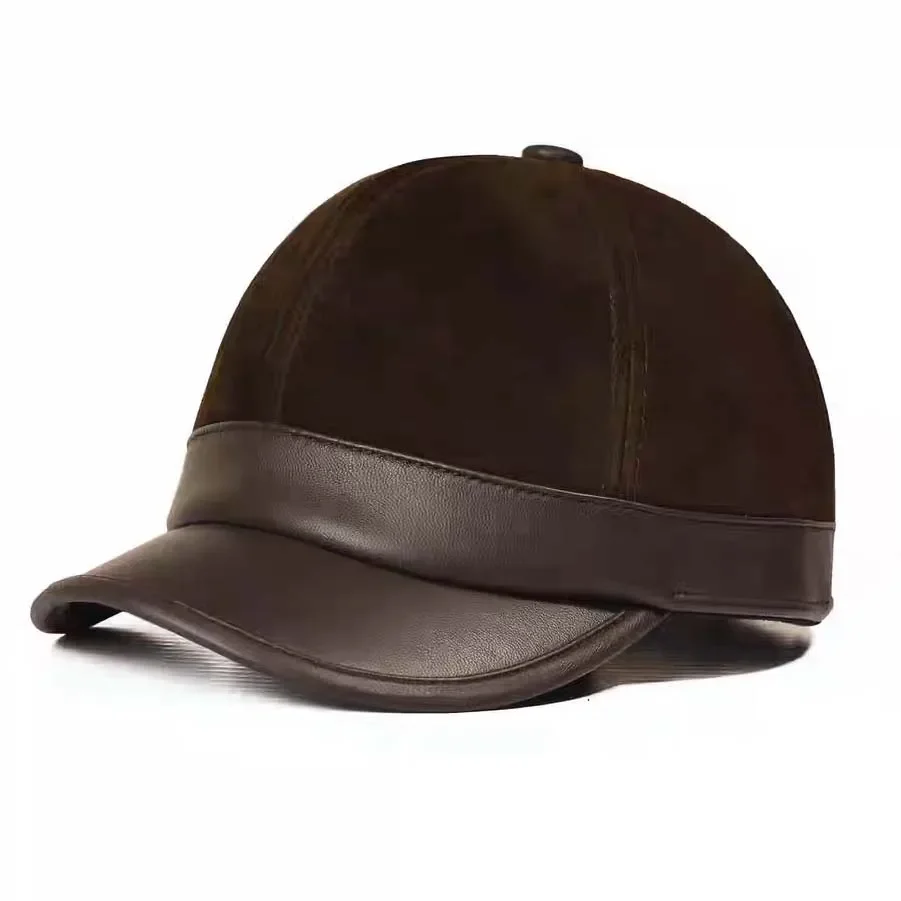

Short Brim Baseball Cap Hat for Men Genuine Suede Leather Sheepskin Duck Tonue Hats Casual Leather Adjustable 55 60cm