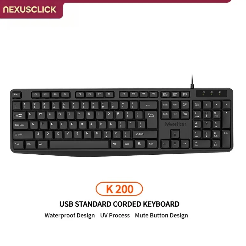 NexusClick Full Size 104 Keys USB Wired Silent Keyboard, Waterproof UV Coating Wear Resistant Durable Office Computer Keyboard