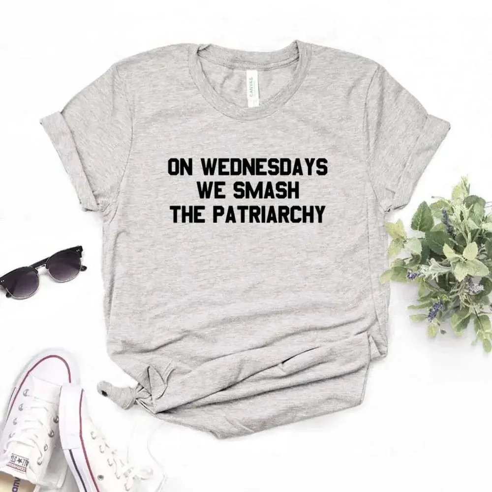 On Wednesdays We Smash The Patriarchy Women Tshirts Casual Funny t Shirt For Lady  Top Tee shirts for women tops 2024 Cotton