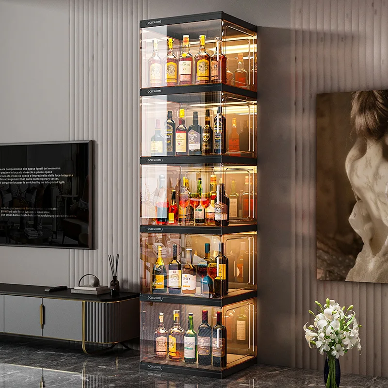 

Wine cabinet display cabinet living room against the wall household small mini imitation glass commercial 2024 new American stor
