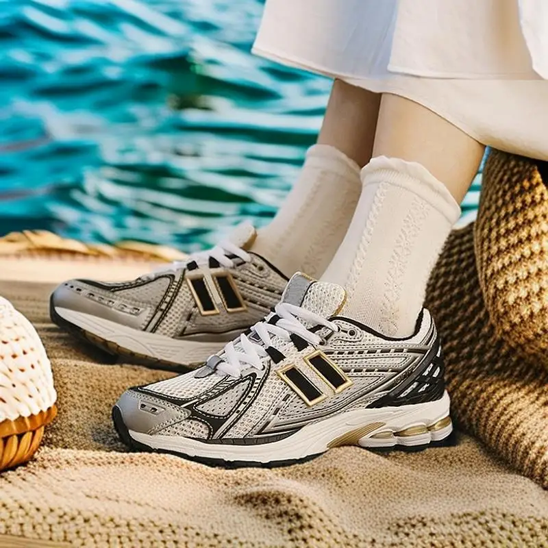 حذاء Dad للرجال ذو نعل سميك يسمح بالتهوية: 1906 للجري باللون الفضي والأبيض والأصفر، حذاء كاجوال نسائي لزيادة الارتفاع