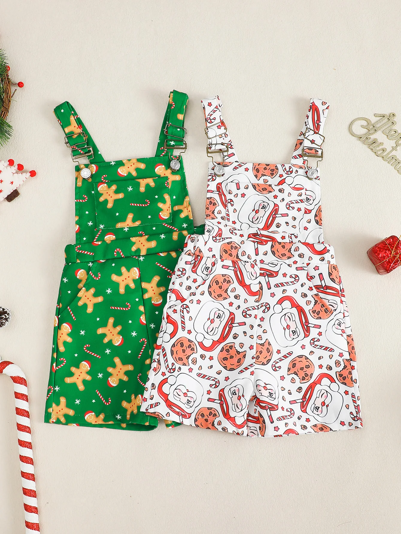 Unisex Christmas Patterned Baby Boys Girls Overalls Children's Holiday Dungarees Infant Clothing Festive Outfit