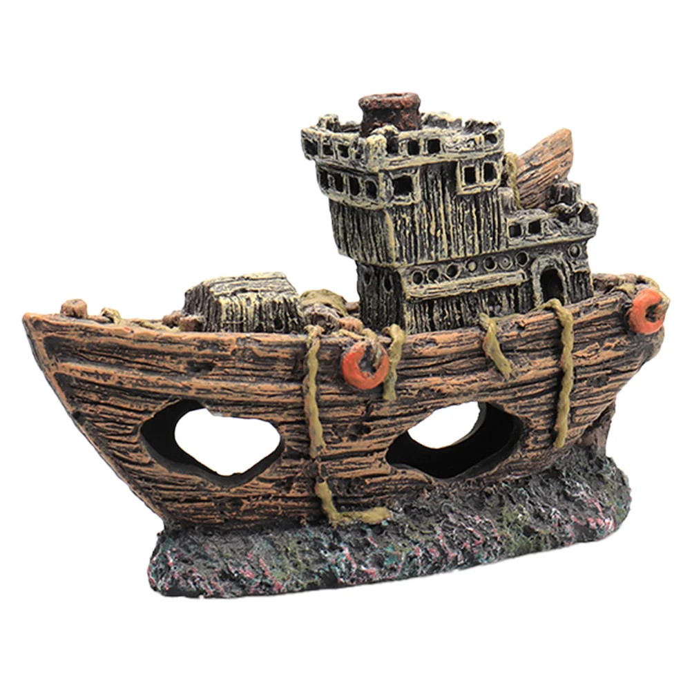 

1pc Pirate Ship Aquarium Ornament Resin Hollow Base Fish Tank Decor Salt Fresh Water Shrimp Safe Easy Clean Home Decoration