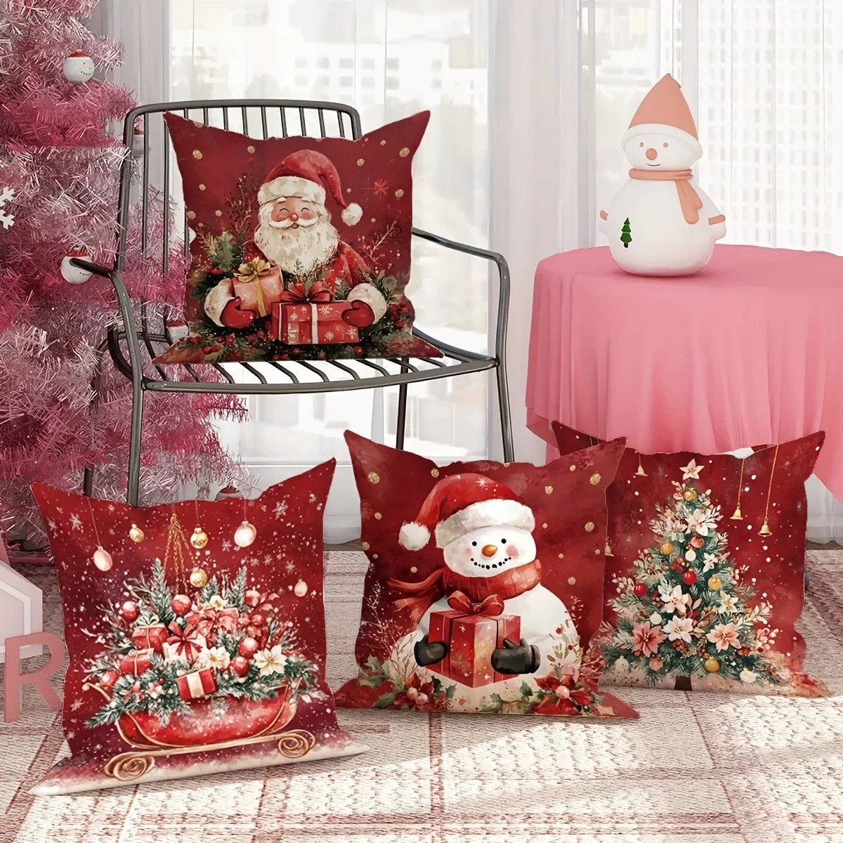 Decoração de natal fronha papai noel boneco de neve e presente capa de almofada sofá suíte quarto ano novo decoração para casa