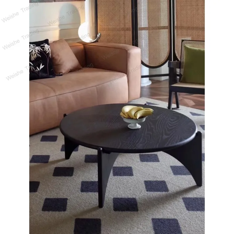 Solid wood coffee table round medieval retro living room round coffee table creative home