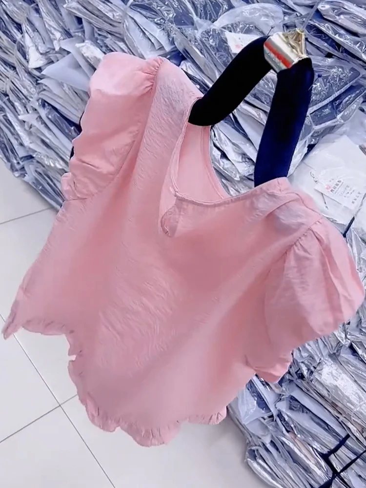 Sli ort Sve Loose Women's irt Summer New Sle Dimagrante Carne Che Copre Piccola Fraanza Vento Top Coreano Sle Pendolarismo