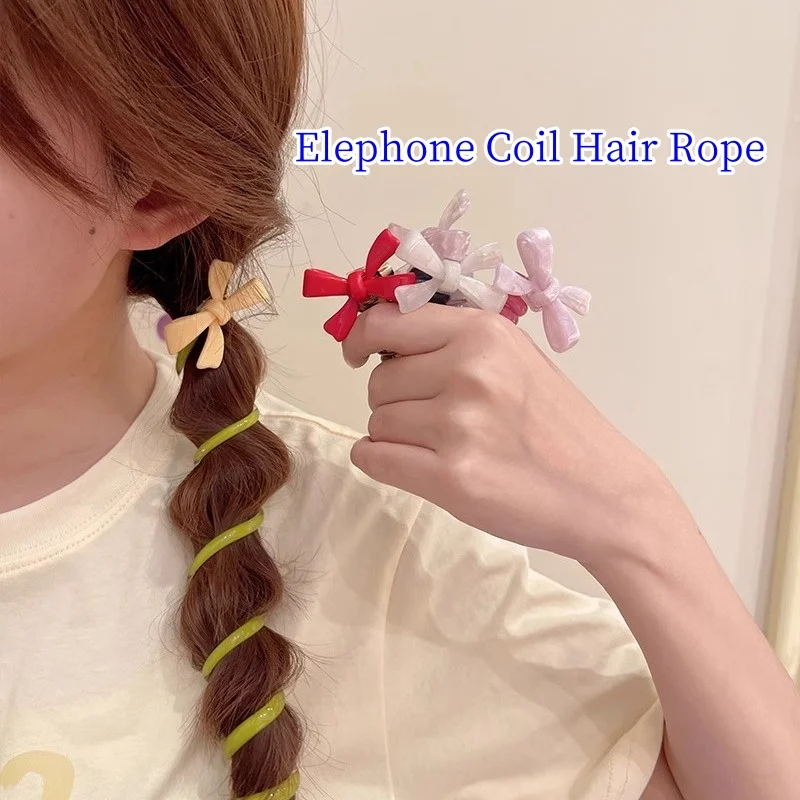 Girls Cute Coloured Elastic Hair Band Headwear Spring Summer Acetate Bow Bubble Braid Telephone Wire Scrunchie