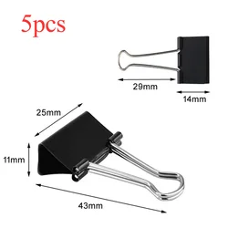 5pcs 25mm Black Metal Binder Clips Notes Letter Paper Clip Office Supplies Binding Securing Paper Clips