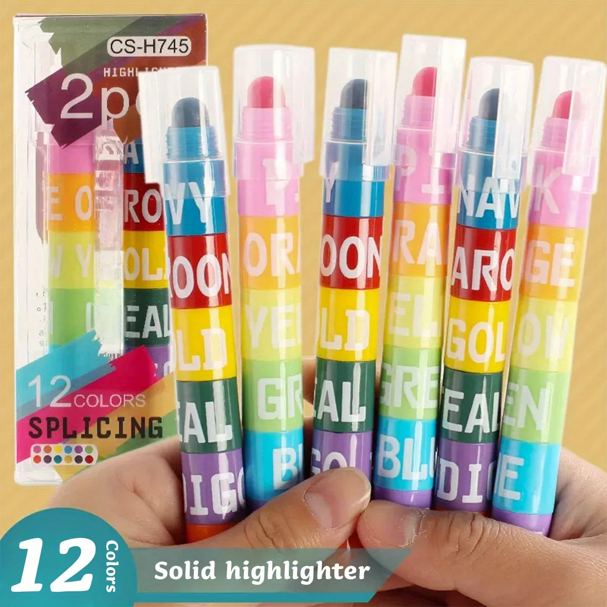 12 Colors Vintage Creative Highlighter Pen Solid & Splice Design Highlight Marker Graffiti ‌Student & Office Supplies