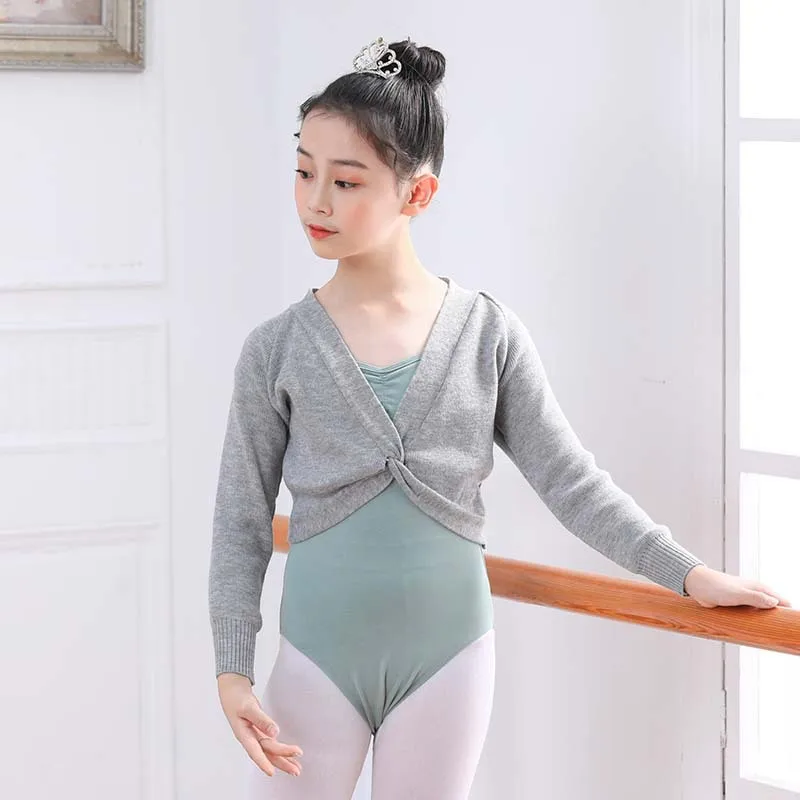 Pull de ballet rond pour filles, cardigans pour enfants, justaucorps de danse doux, poitrine nouée, chaud, automne, hiver