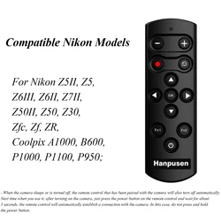 Hanpusen ML-L7B Wireless Remote Control Shutter Release for Nikon Z5 Z30 Z6II Z7II Zfc Z50 P950 A1000 B600 P1000; as Nikon ML-L7