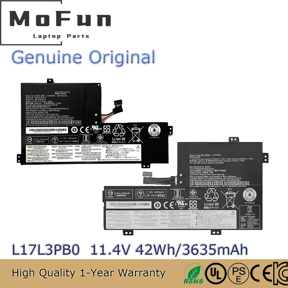 

Оригинальный аккумулятор для ноутбука L17L3PB0 11,4 В 42 Втч для Lenovo Chromebook 100E 300E 500E Winbook 300E 81M9 L17M3PB0