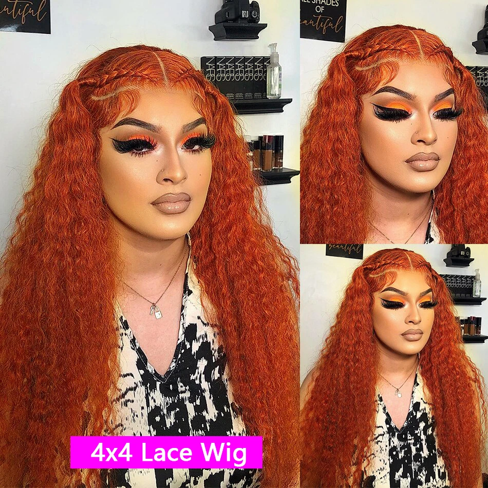 350 Ginger Deep Wave Human Hair 28 30 32 Inch 13x4 Lace Front wig Orange Curly 13x6 Human Hair Lace Frontal Wigs Brazilian Remy