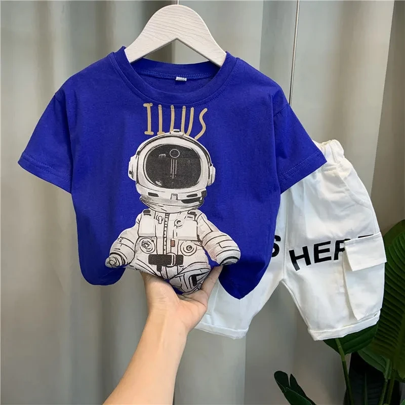 Children's Set New Boys Baby Summer Thin Cartoon Short sleeved T-shirt Shorts Two piece Set Kids Clothing Suit
