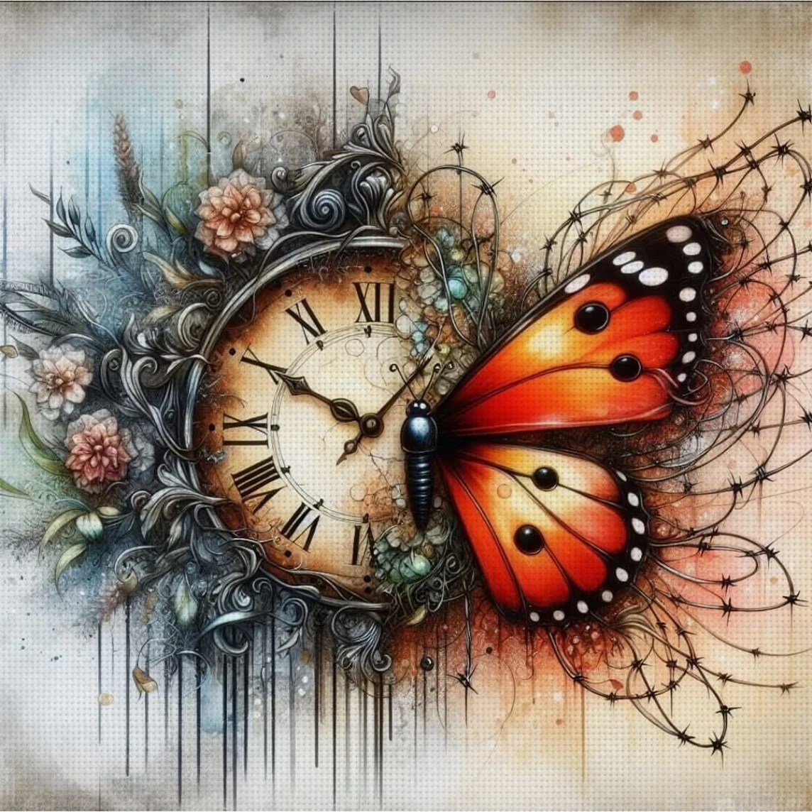 Fließender Schmetterling Kreuzstich-Set zum Selbermachen, 11CT-Stickerei, Heimwanddekoration, Geschenk, handgefertigtes Material, rahmenlos, halbfertig, 36×36 cm