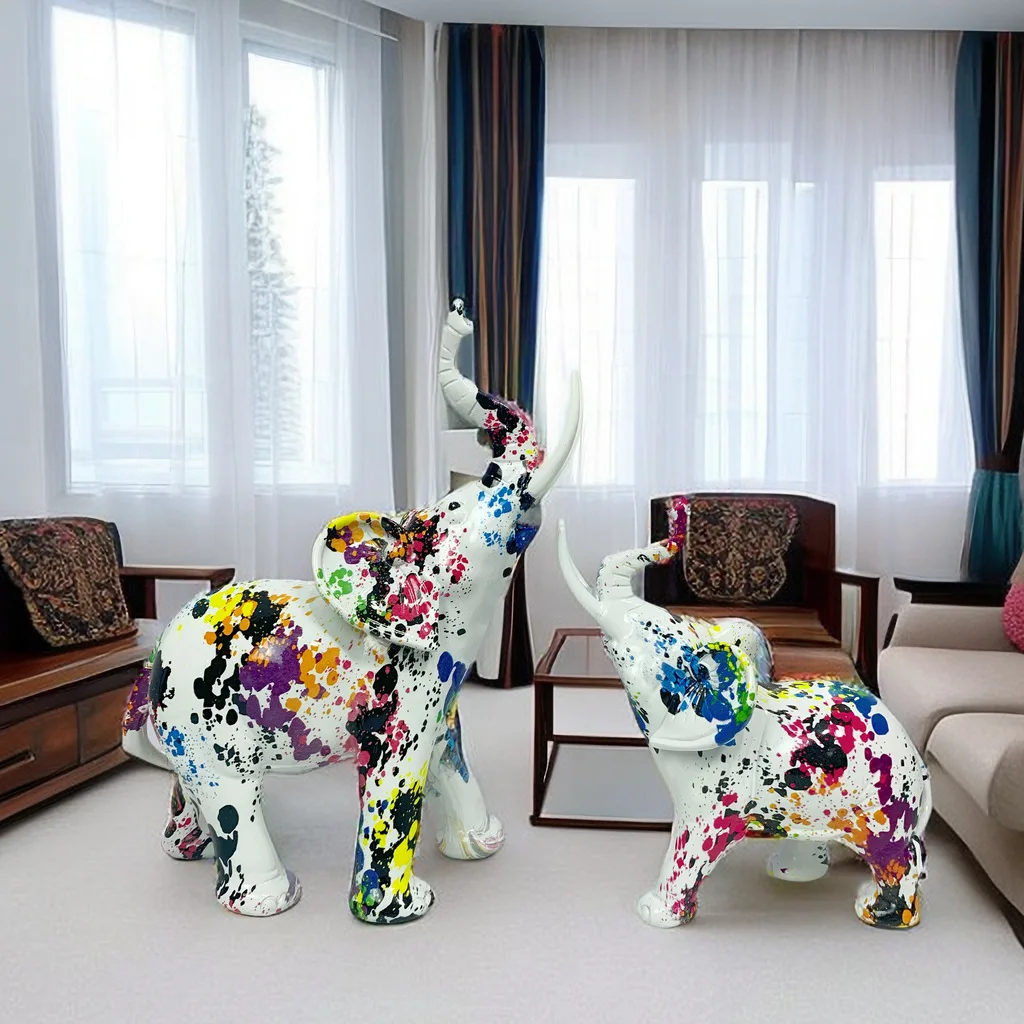 

European and American Creative Colorful Elephant Ornament Home Living Room Wine Cabinet Entrance Decoration Resin Crafts