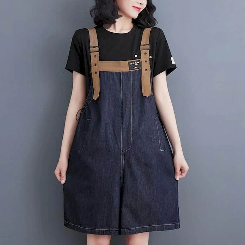 

Denim Jumpsuits Vintage High Waisted Loose Wide Leg Shorts Korean Style Romper Casual Bodysuits One Piece Outfits Women Clothing